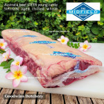 Beef Sirloin AGED BY GOODWINS Australia STEER young cattle (Striploin / New York Strip / Has Luar) frozen brand Harvey/Midfield STEAK 2.5cm 1" (price/kg 3-4pcs)